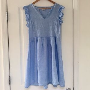 Vineyard Vines Light Blue Linen V-Neck Ruffle Sleeve Dress| M